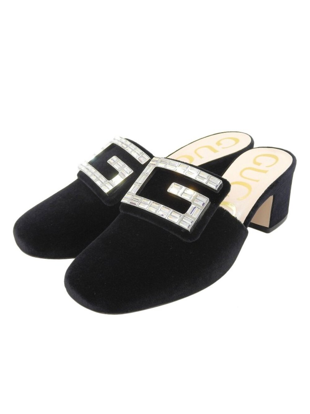 Gucci Softy Velvet Velour Mules Black Box with G Mark Bijou
